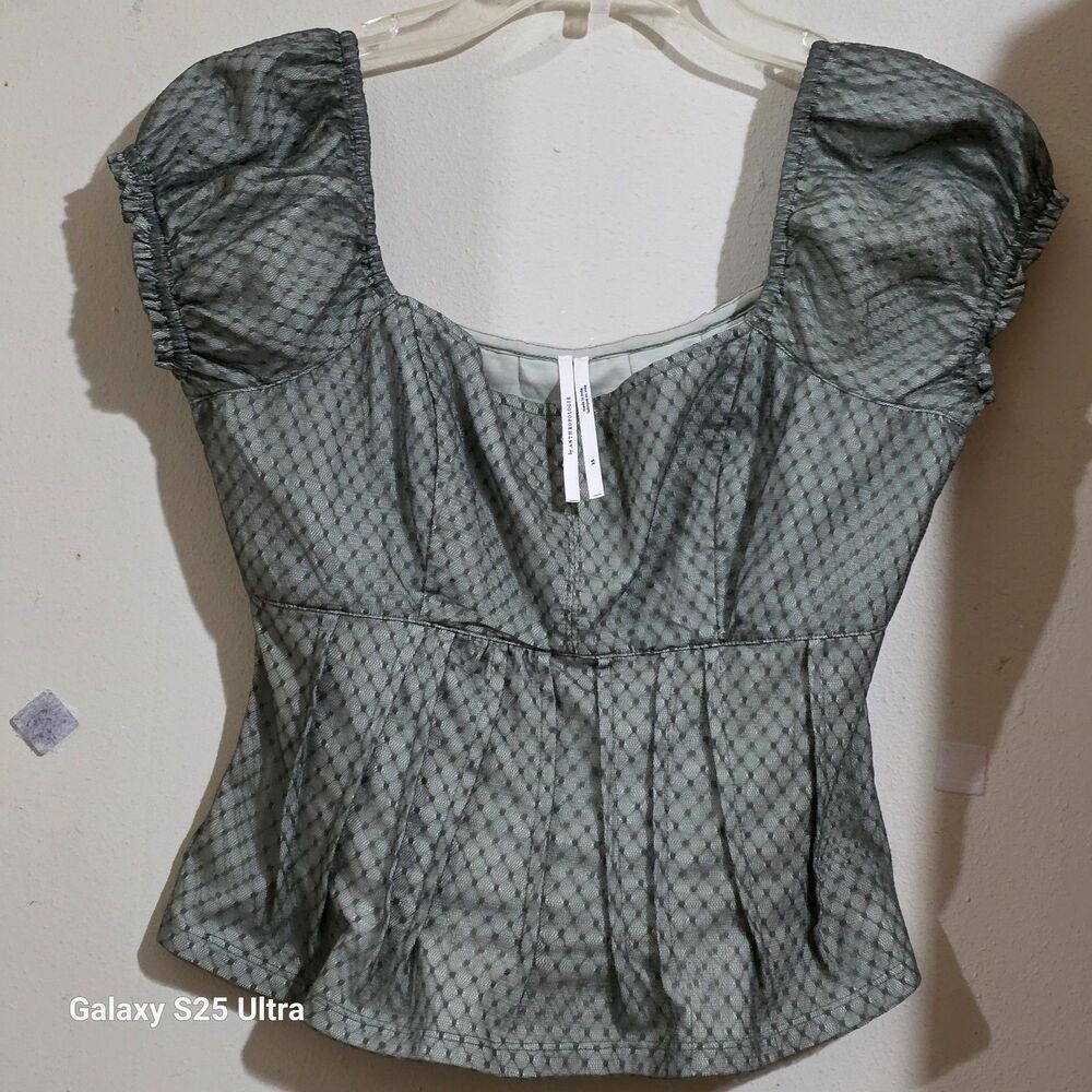 Top Anthropologie puffer cap sleeve Green corset top size XS